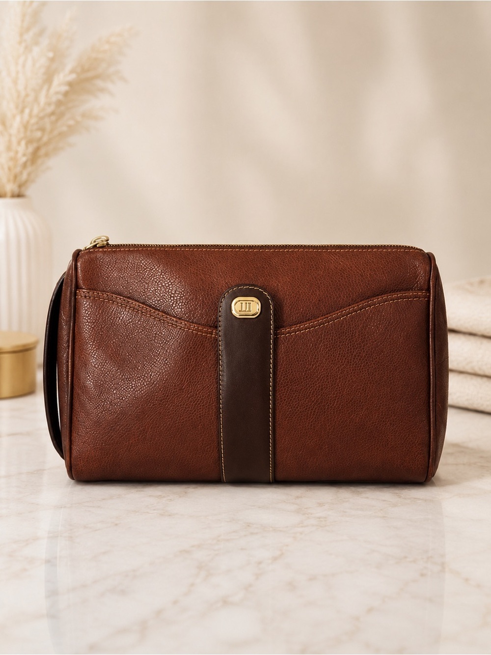 Dunhill Brown Leather Bag clutch Organizer Travel bag
